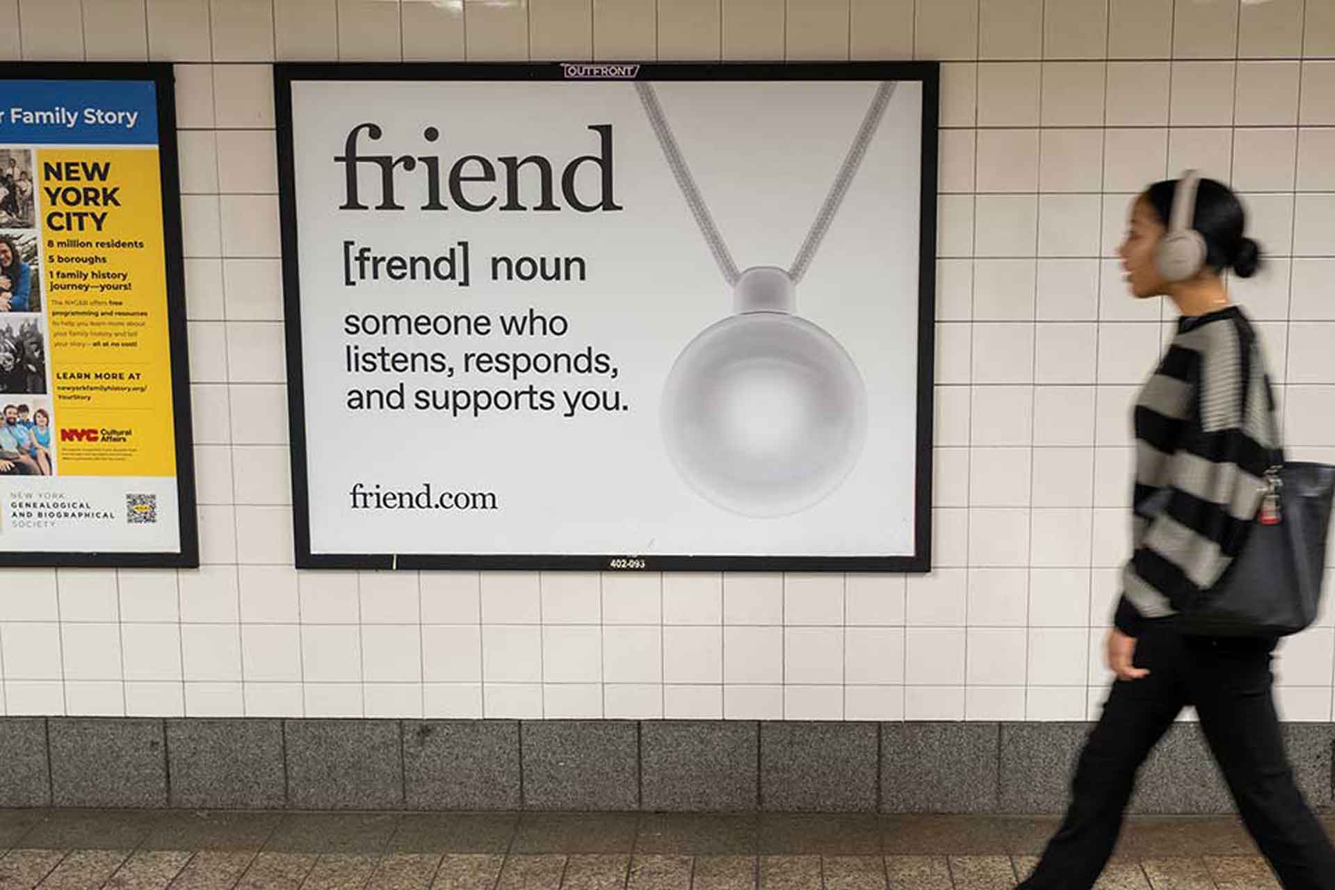 friend ai train banner in new york city out of home advertising transit interior cards