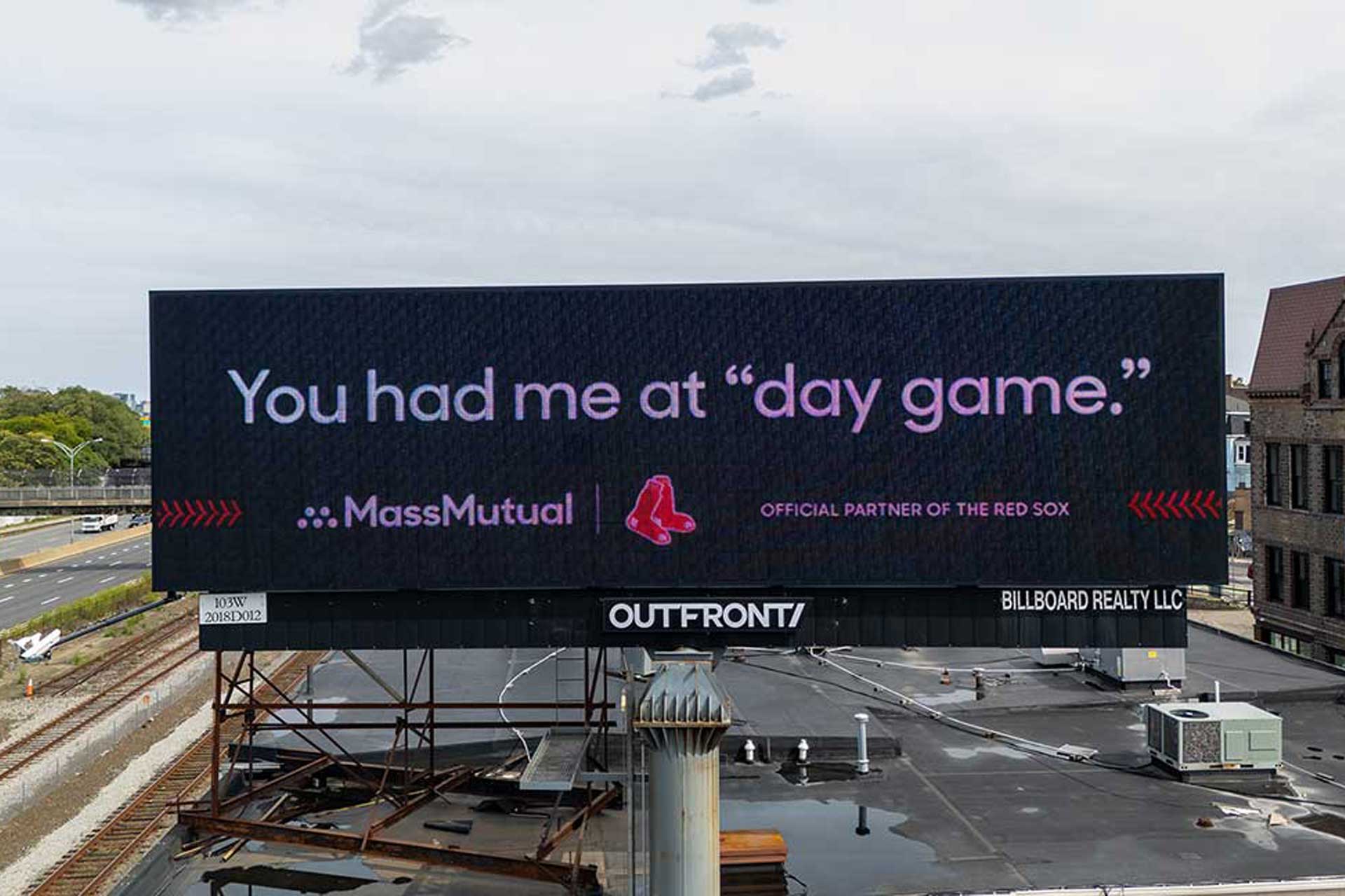 Digital billboard in Boston for Mass Mutual, an official Red Sox partner out of home advertising