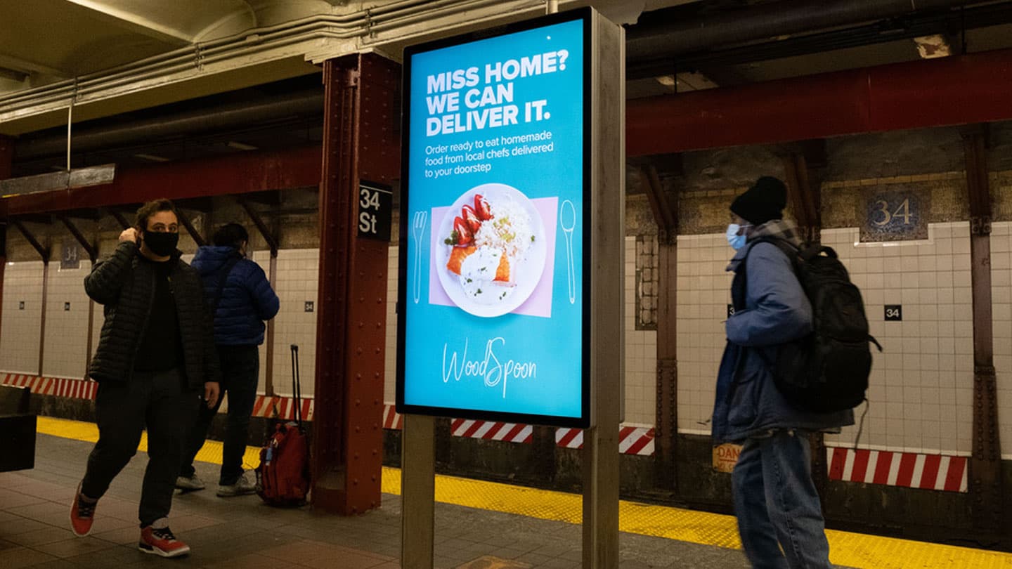 out of home digital liveboard transit advertising new york city woodspoons